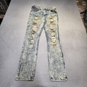 True Rock Jeans Mens 32x31 Blue Skinny Distressed Ripped Grunge Streetwear